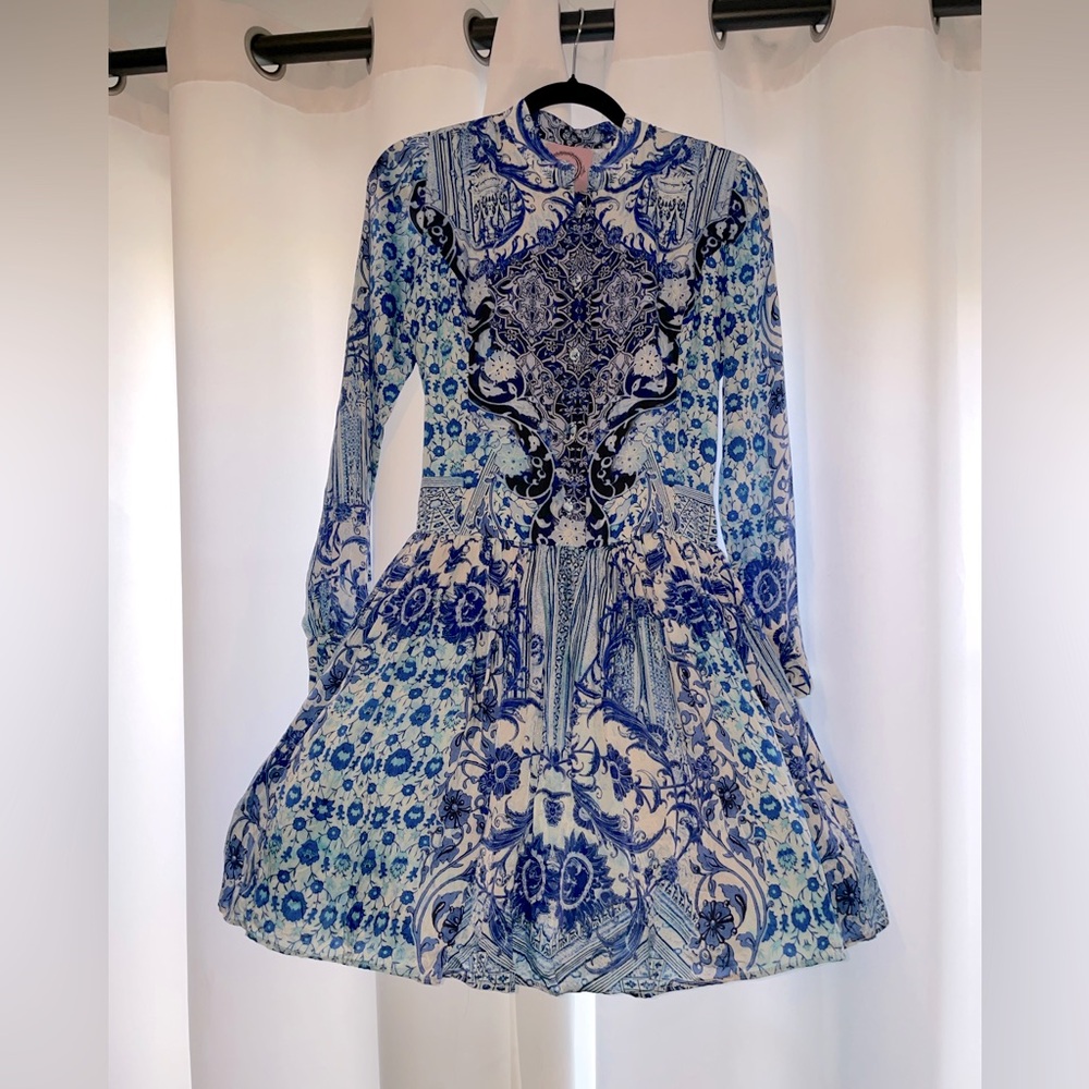 Blue polish dress with crinoline skirt